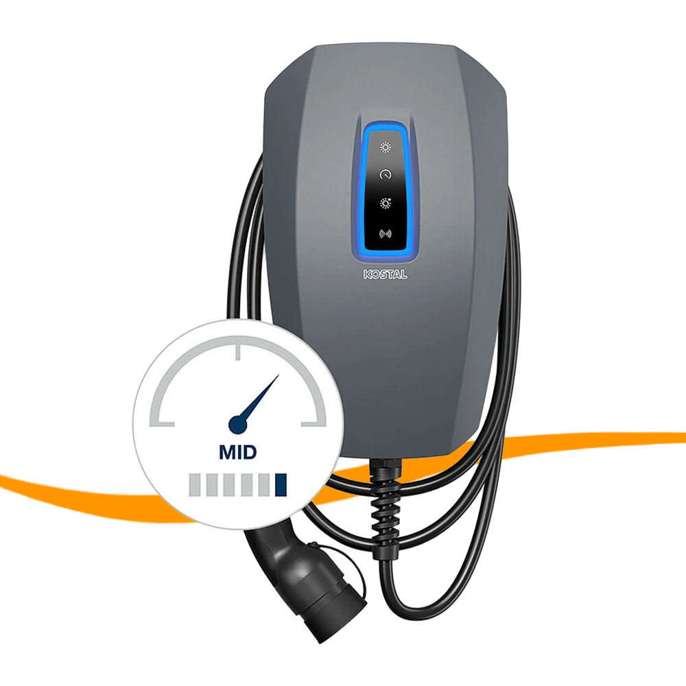 E-Auto Ladestation, Ladegerät, Kabel, Wallbox, MID Anzeige