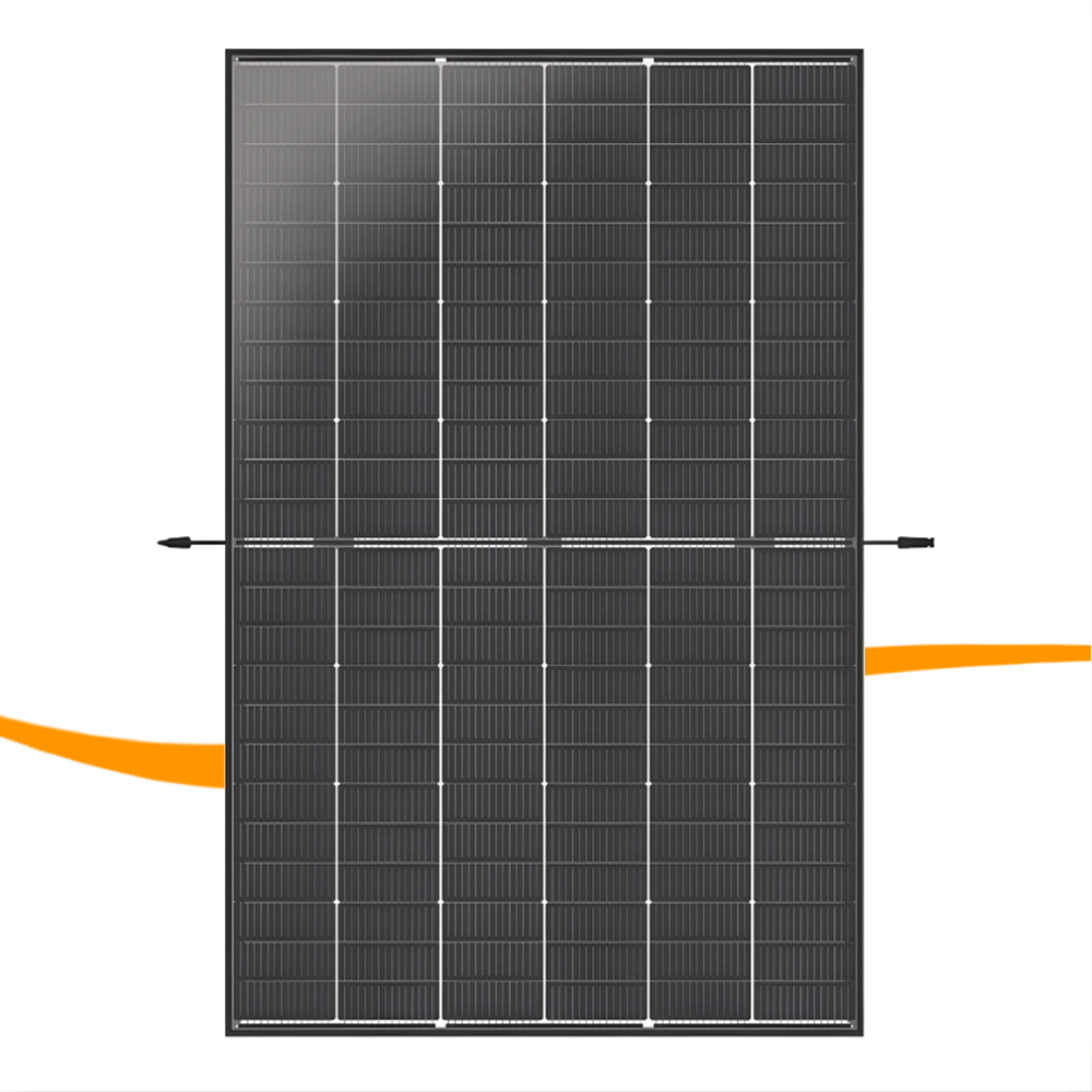Solarmodul, Photovoltaikpanel, schwarze Solarzellen, gerahmtes Panel, monokristallin
