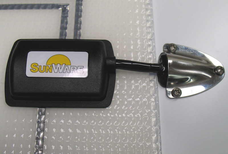 solar charger, Flashlight, SUNWARE, USB powered, mounting clamp, auto-lock, sunware, evacuation, sensor, gasket