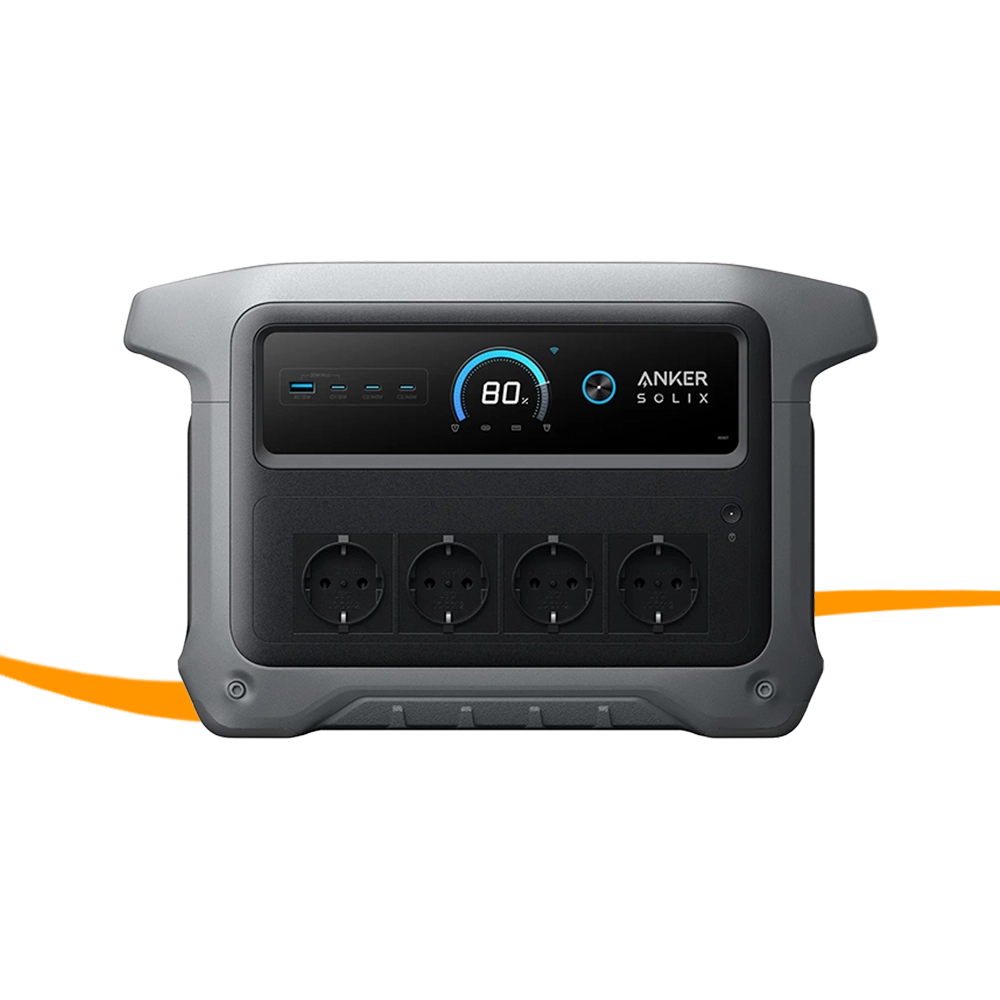 Powerbank, USB-C, 4-outlet Verlängerung, digitales Display, graue Gehäuse