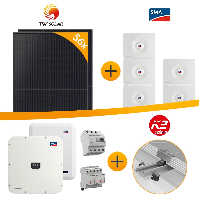 25 kWp Tongwei Solar PV-Anlage + SMA Wechselrichter + Speicher für Trapezblech