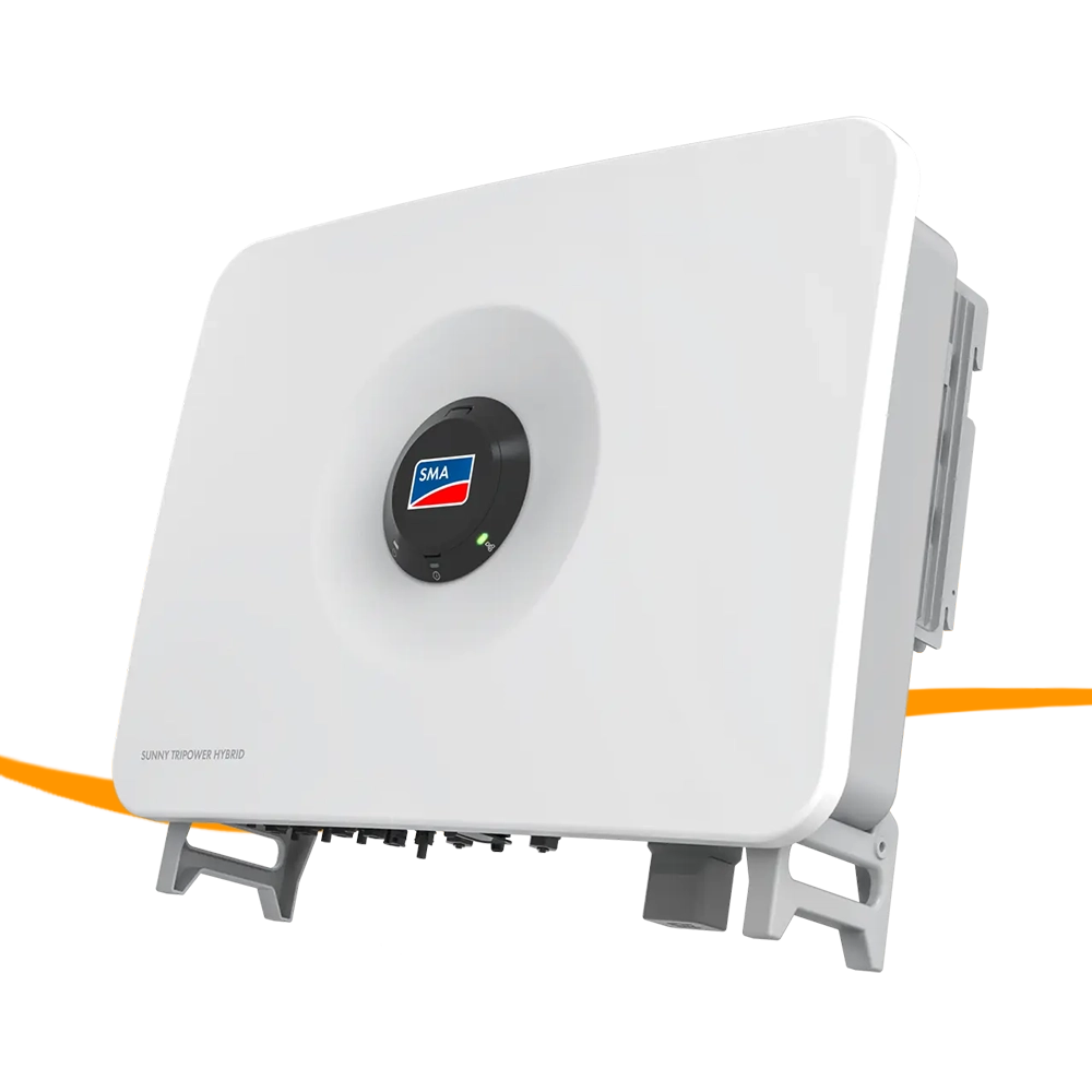 Solarluftwechsel, Wechselrichter, Hybridwechselrichter, SMA, Stromrichter, Solarinverter, SMA-Logo, weißePlatte, Wandmontage, kompaktesGerät