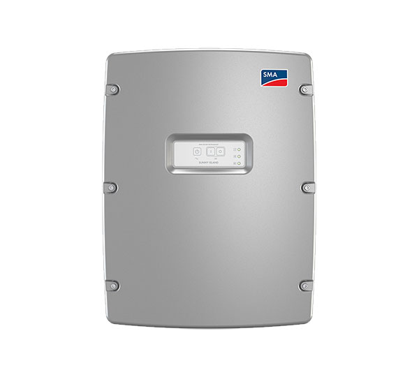 SMA Sunny Island SI4.4M-12 WLAN silber, Solarmodul, Wechselrichter, Photovoltaik, Solargerät, Gerätedetail, Solarmodul, Wechselrichter, Metallen Gehäuse, Grau, SMA-Aufkleber