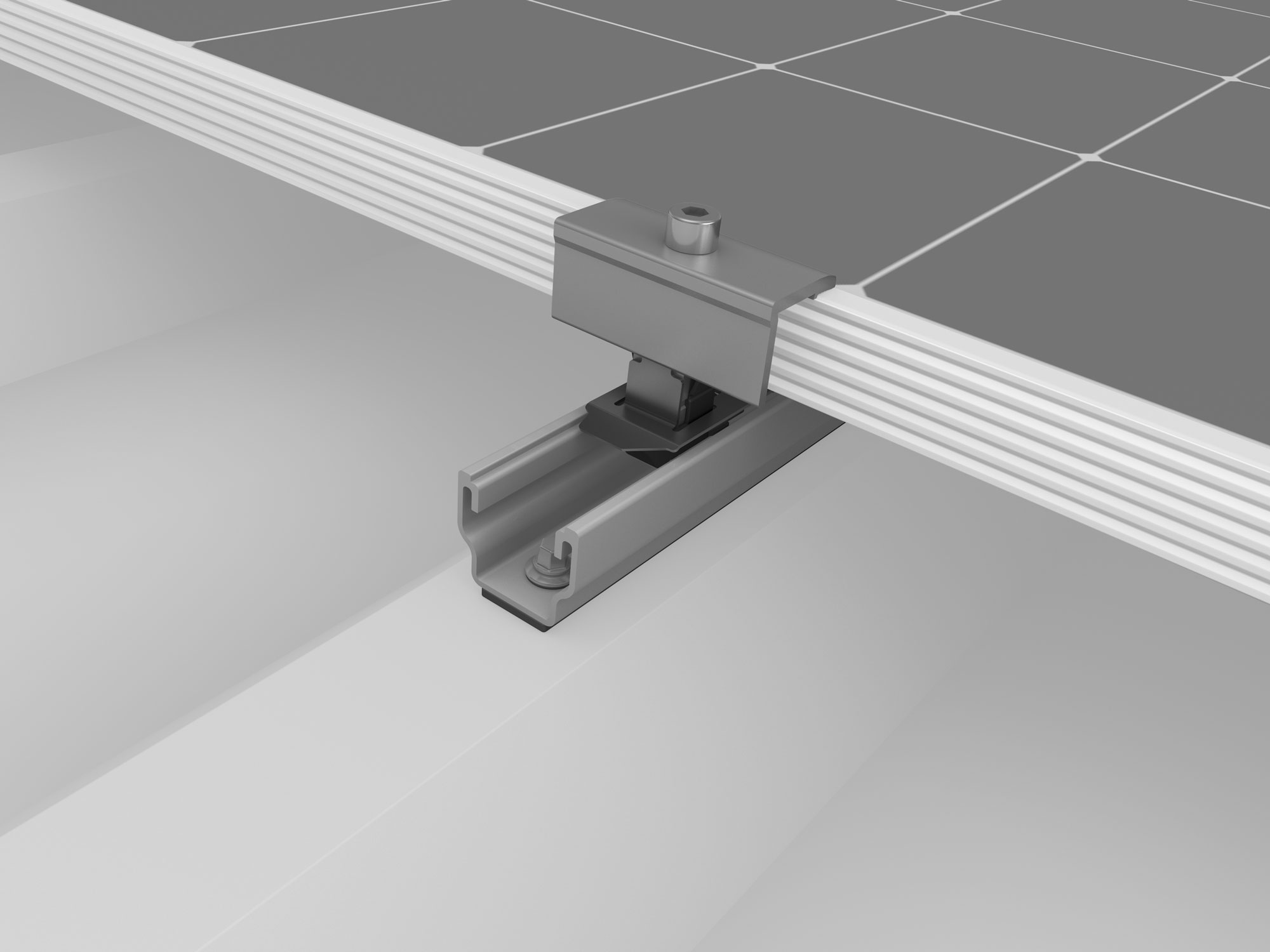 Solarmodulklemme, Montageschiene, Dachhalterung, Metall, Silberfarben