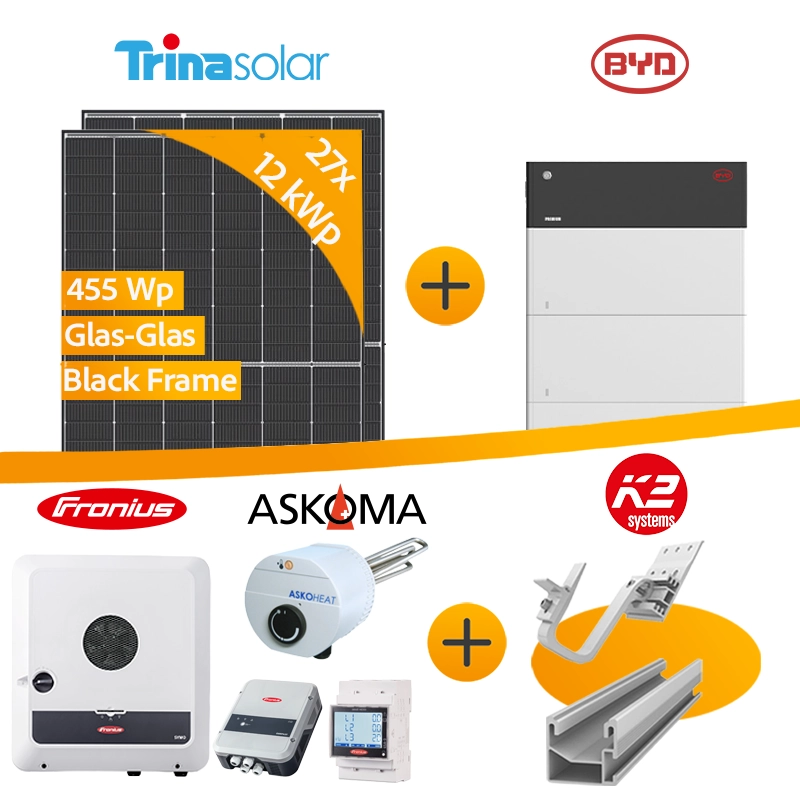 12 kWp PV-Anlage Trina Vertex S + Fronius GEN24 + BYD Speicher + Heizstab