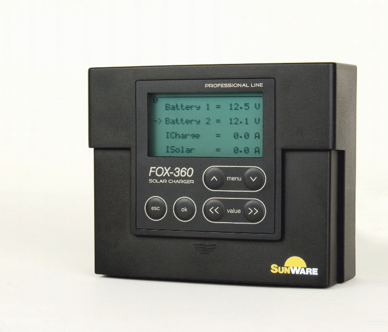 SunWare FOX-360 Solarladeregler LCD, 20A, 12V/24V