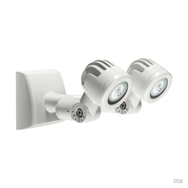 ESYLUX LED-Spot 8 Watt weiß, Akkulauf-/LED-Lampe, Doppel-Lampe, Wandhalterung, LED-Strahler, Spot-Lampe, Scheinwerfer, LED, Wandhalterung, Zwei-Lichtscheinwerfer, Gehäuse weiß
