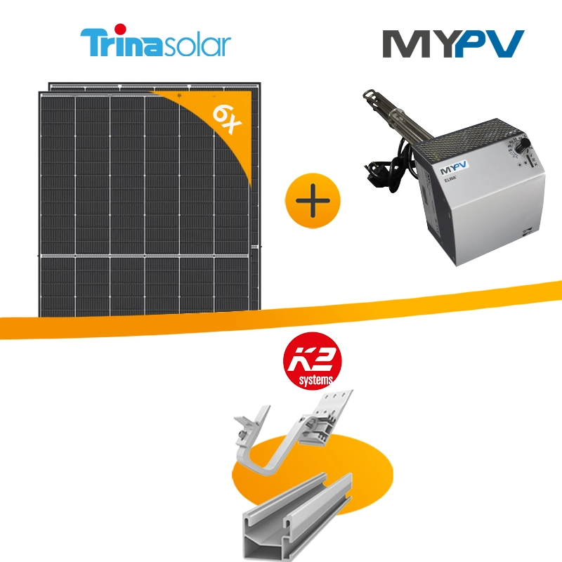 Photovoltaik Komplettanlage mit Trina Solar Black Frame Modul und my-pv Heizstab inklusive K2 Montagesystem für Satteldach