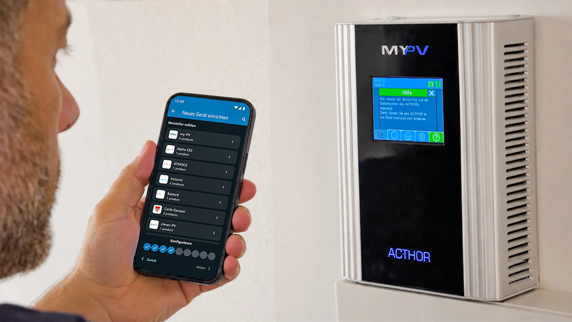 Photovoltaik-Steuergerät, Energiemanagementsystem, Touchscreen, Smartphone-Steuerung, Wandgerät